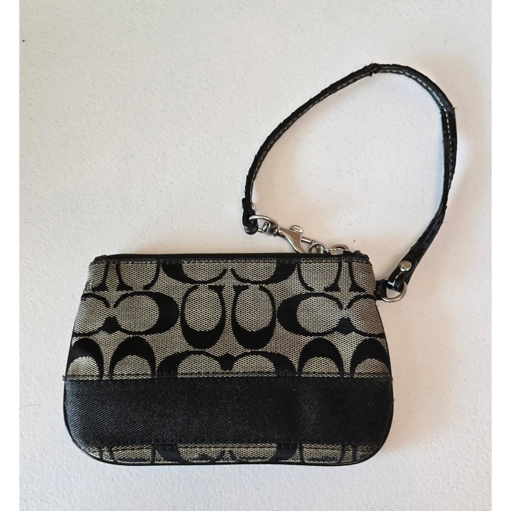 Coach Signature C Monogram Wristlet Pouch Wallet Black Tan